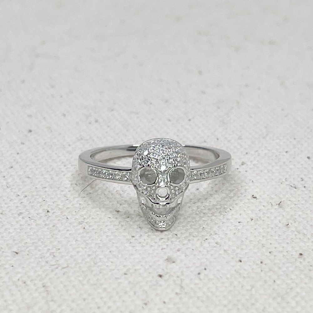 NEW STERLING SILVER | Simulated Diamond Skull Ring